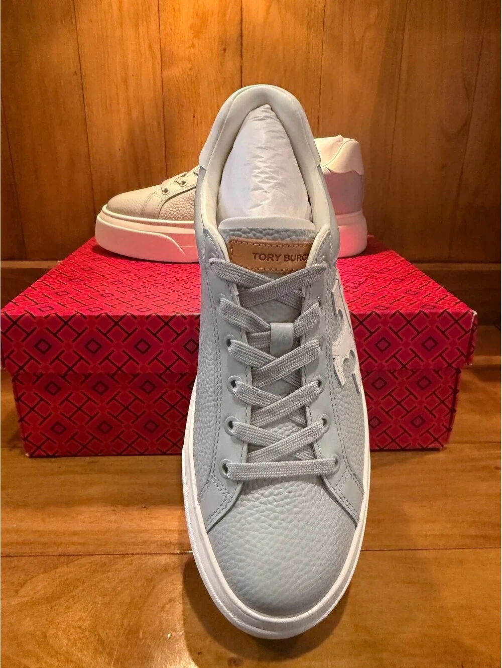 New Tory Burch Platform Sneakers in Light Gray Leather Women's Size 8